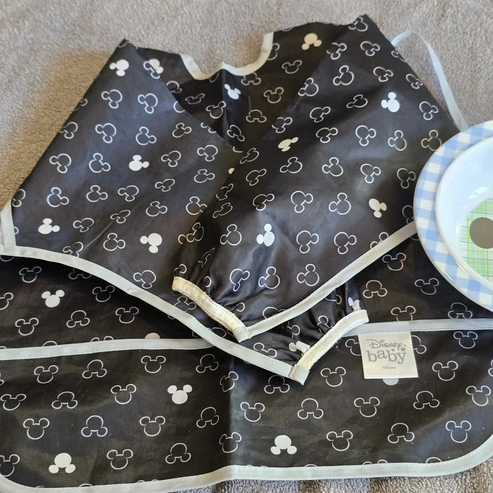 Disney Baby Mickey Mouse Bib Set Kids OS Long Sleeve Smock Melamine Toddler